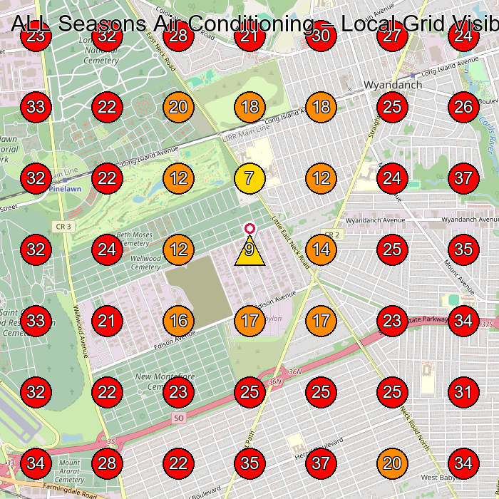 ALL Seasons Air Conditioning GeoGrid visibility map for Air Conditioning Repair Service in West Babylon